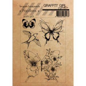 Tampons Transparents Papillons - Graffiti Girl - Scrap d'Enhaut