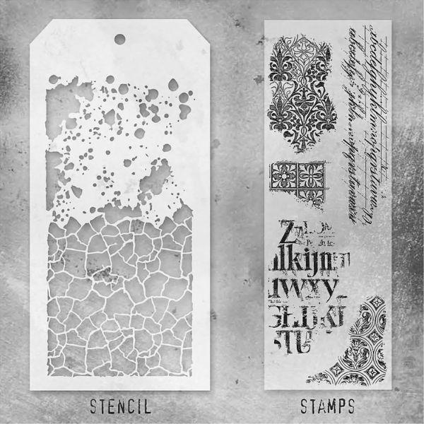 Duo tampons & Pochoir Mixed Media #23 Design - Tim Holtz - Stampers Anonymous - Scrap d'Enhaut